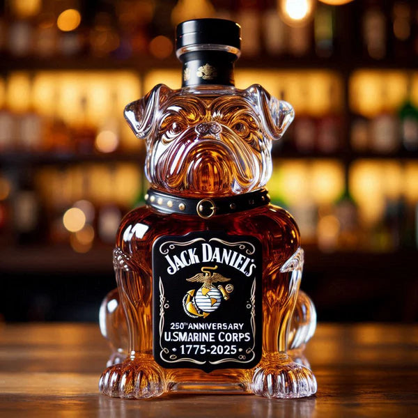 USMC 250th Anniversary French Bulldog Whiskey Bottle