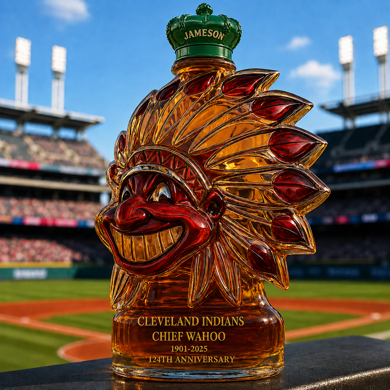 Cleveland Indians 124th Anniversary Whiskey Bottle