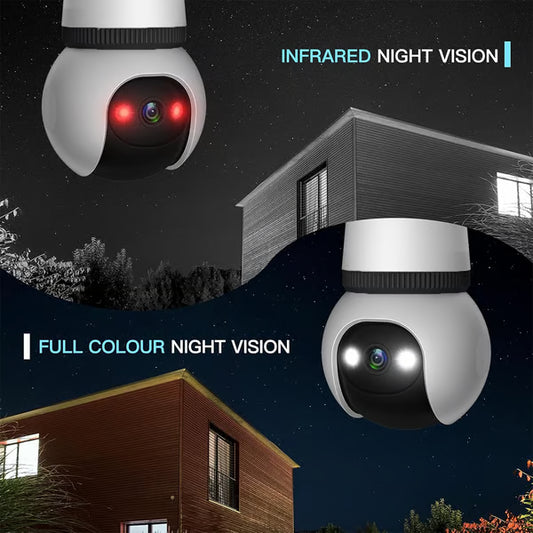 2MP Light Bulb Security Camera 2.4GHz Wireless Outdoor Indoor Camera with Night Vision