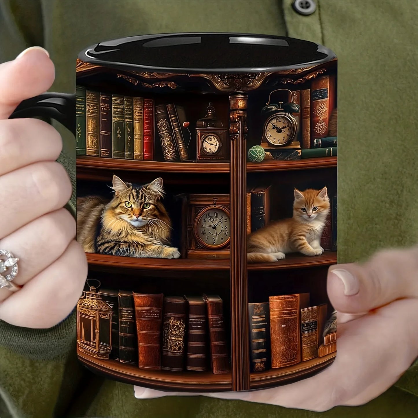 "Library Cats & Vintage Books" Ceramic Mug