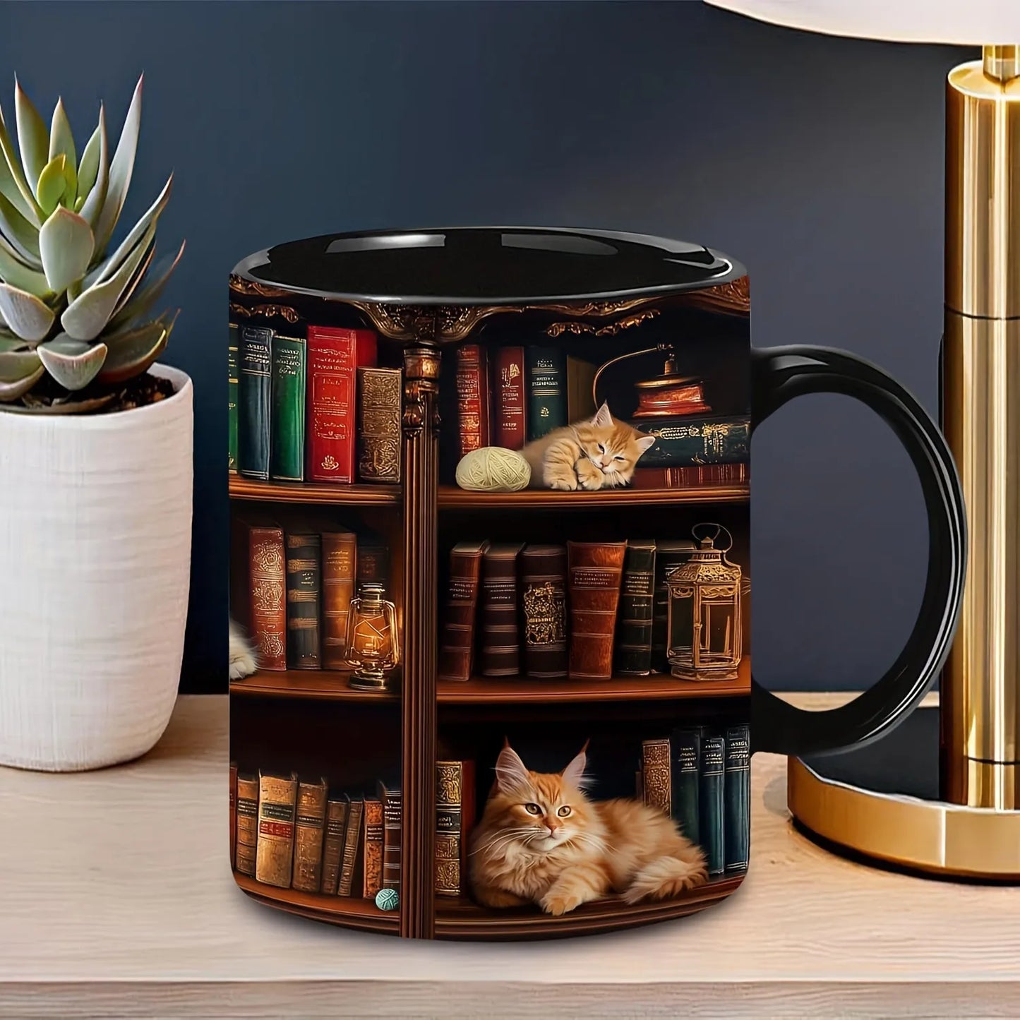 "Library Cats & Vintage Books" Ceramic Mug