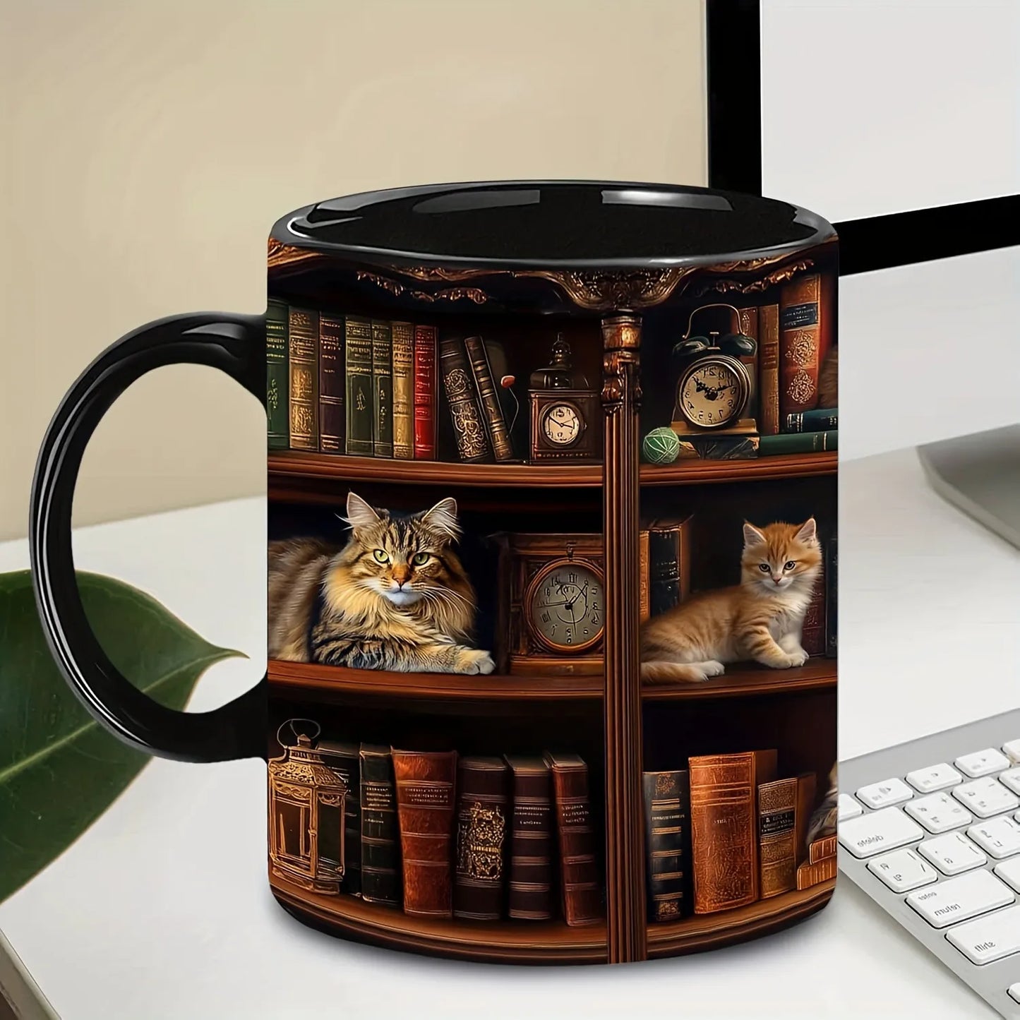 "Library Cats & Vintage Books" Ceramic Mug