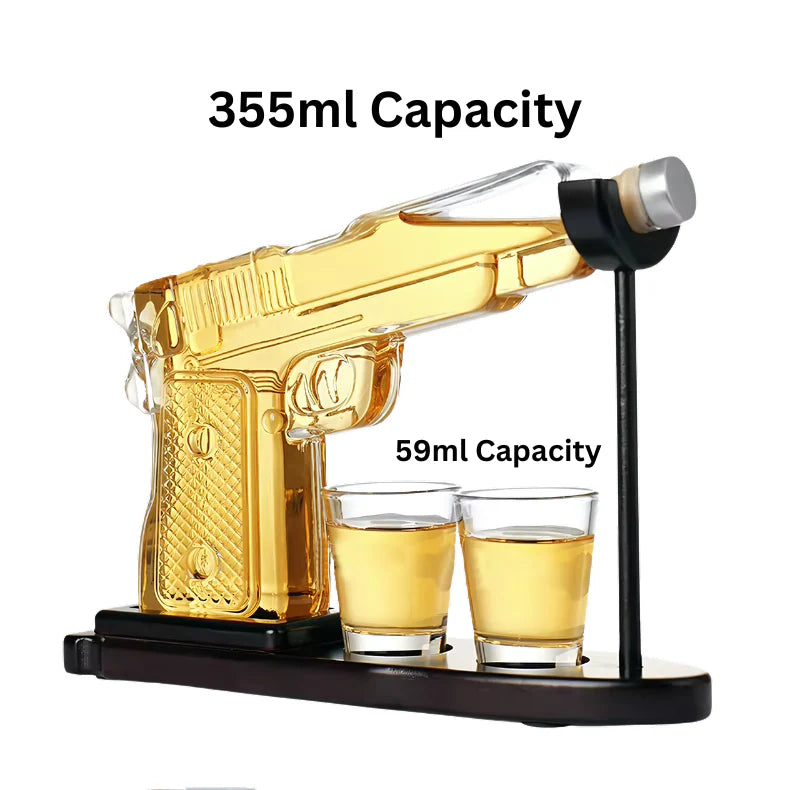 Pistol Whiskey Decanter Set with Stand & Shot Glasses