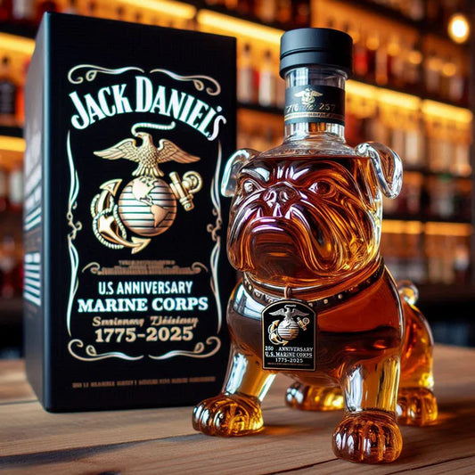 USMC 250th Anniversary French Bulldog Whiskey Bottle