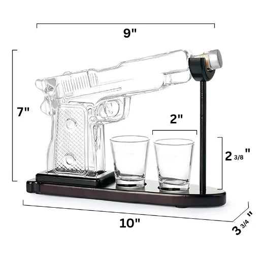 Pistol Whiskey Decanter Set with Stand & Shot Glasses