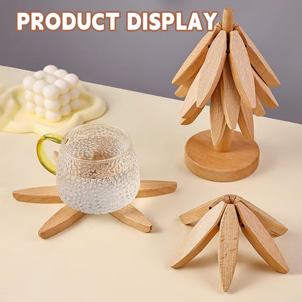 Natural Tree Trivet Set - 4 bamboo Trivets & 1 Stand