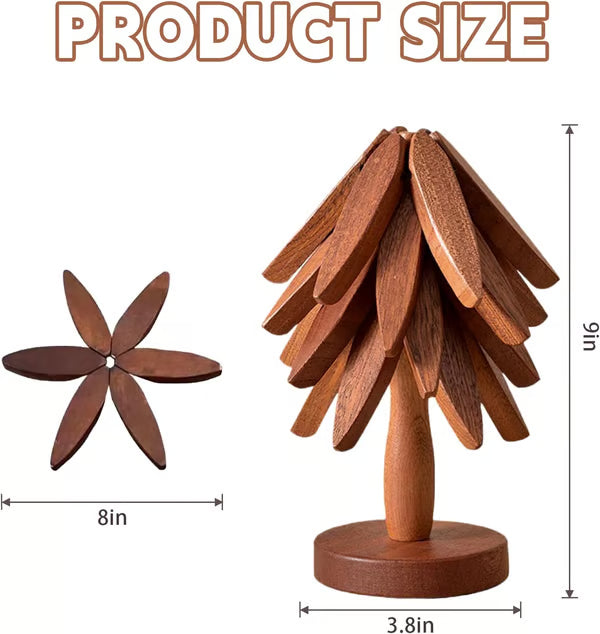 Natural Tree Trivet Set - 4 bamboo Trivets & 1 Stand