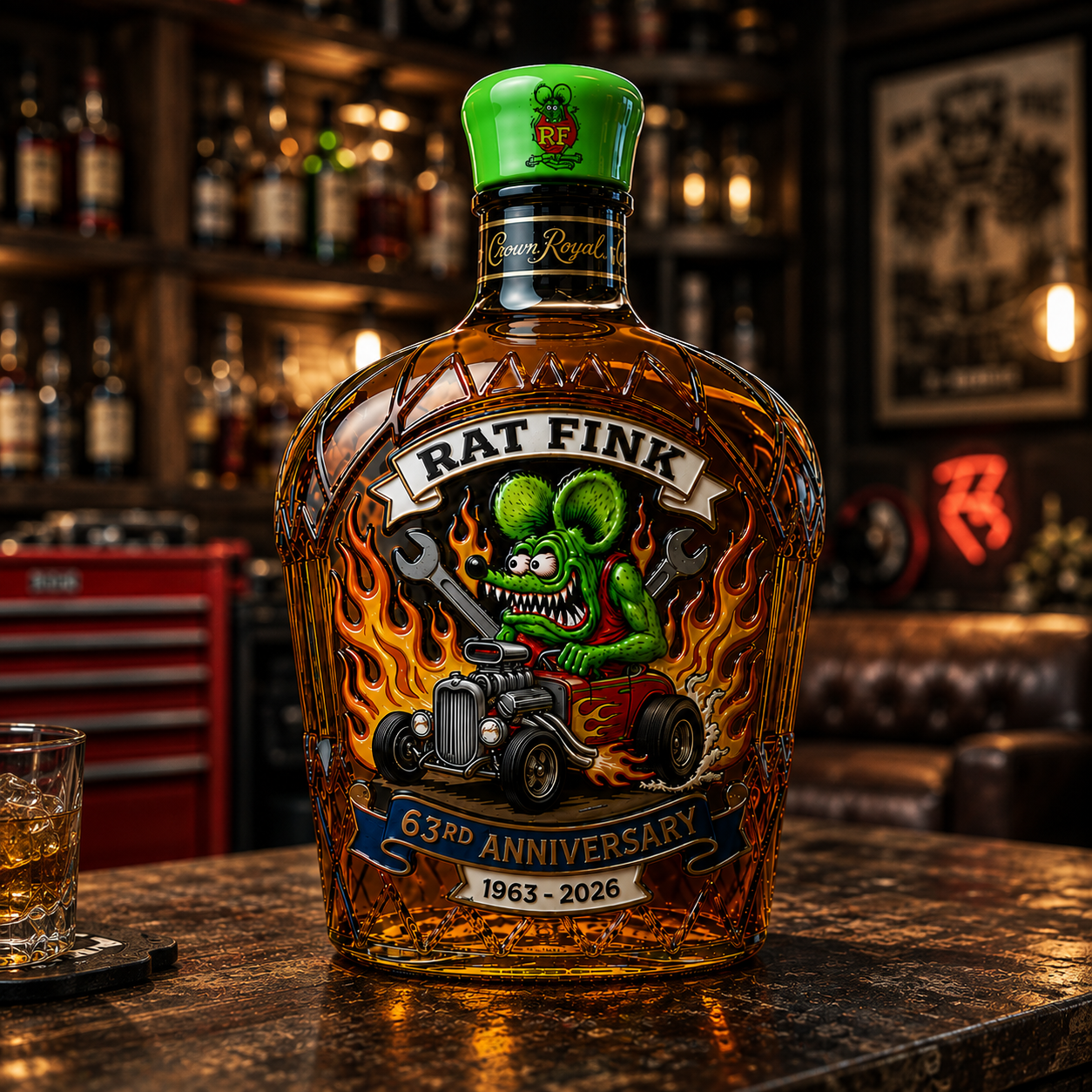 Rat Pink 63rd Anniversary Whiskey Bottle