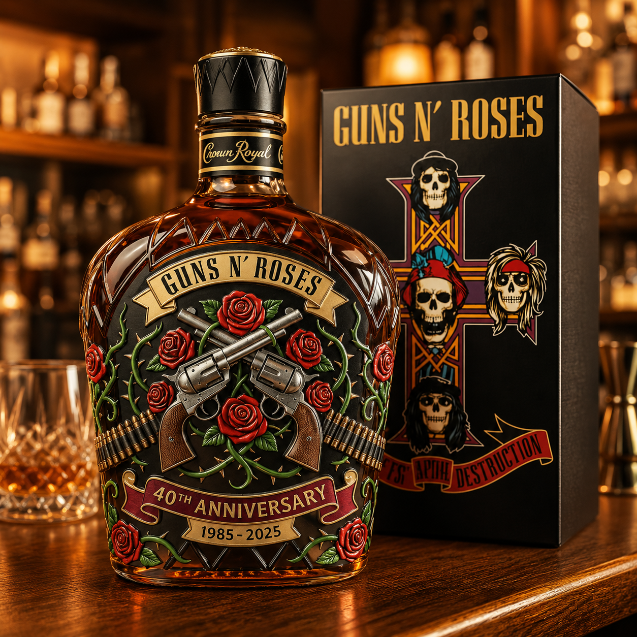 Guns N’ Roses 40th Anniversary Whiskey Bottle