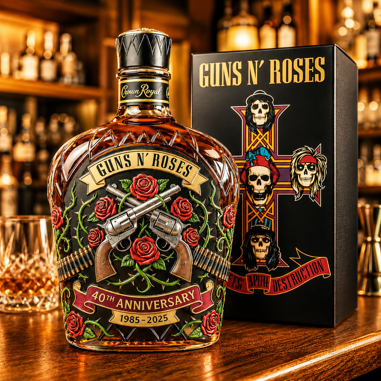 Guns N’ Roses 40th Anniversary Whiskey Bottle