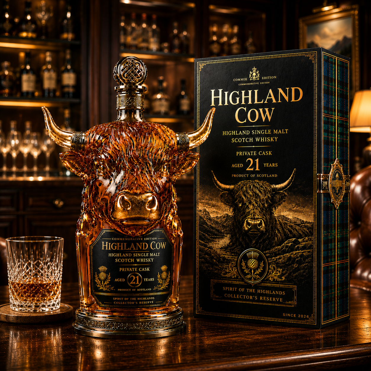 Highland Cow Private Cask 21-Year Whiskey Decanter