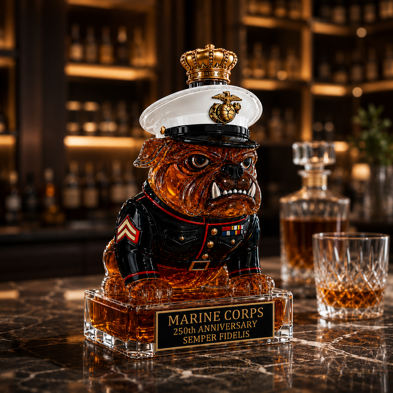 Marine Corps The 250th Anniversary Devil Dog Whiskey Bottle