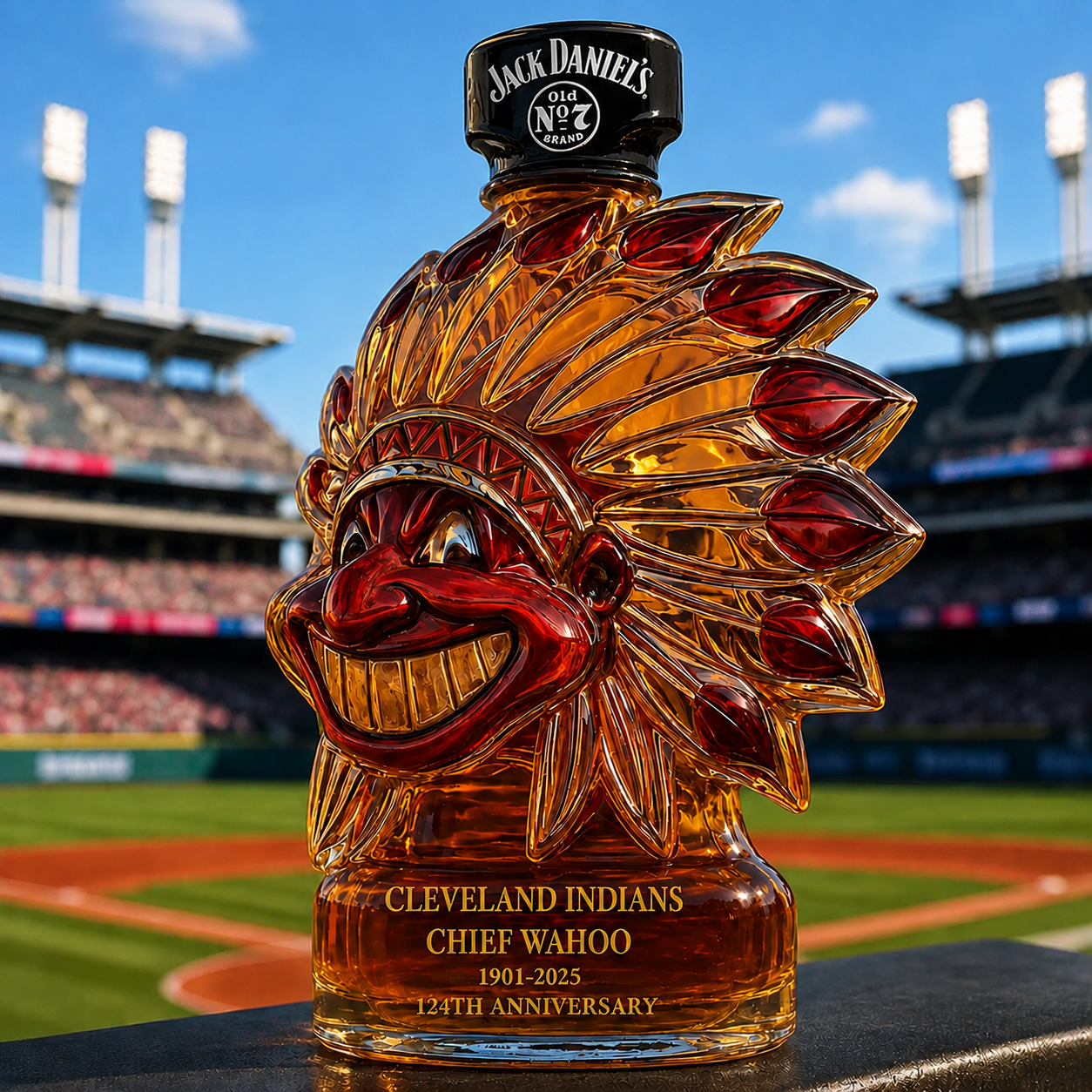 Cleveland Indians 124th Anniversary Whiskey Bottle