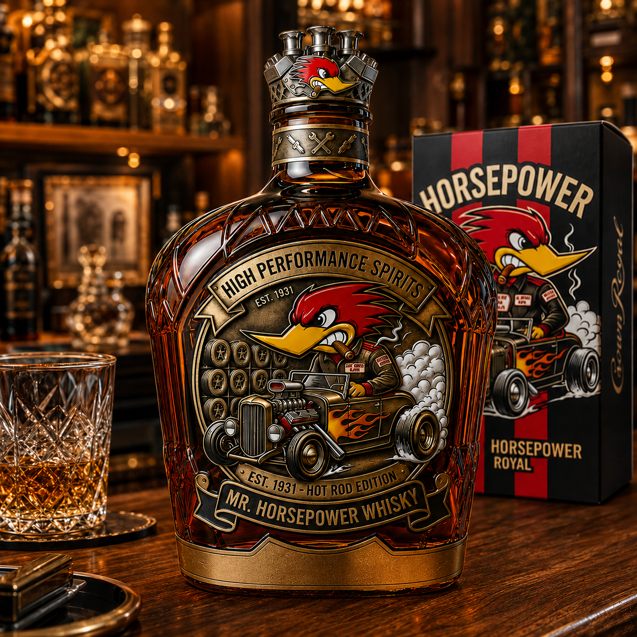 Mr. Horsepower 95th Anniversary Whiskey Bottle