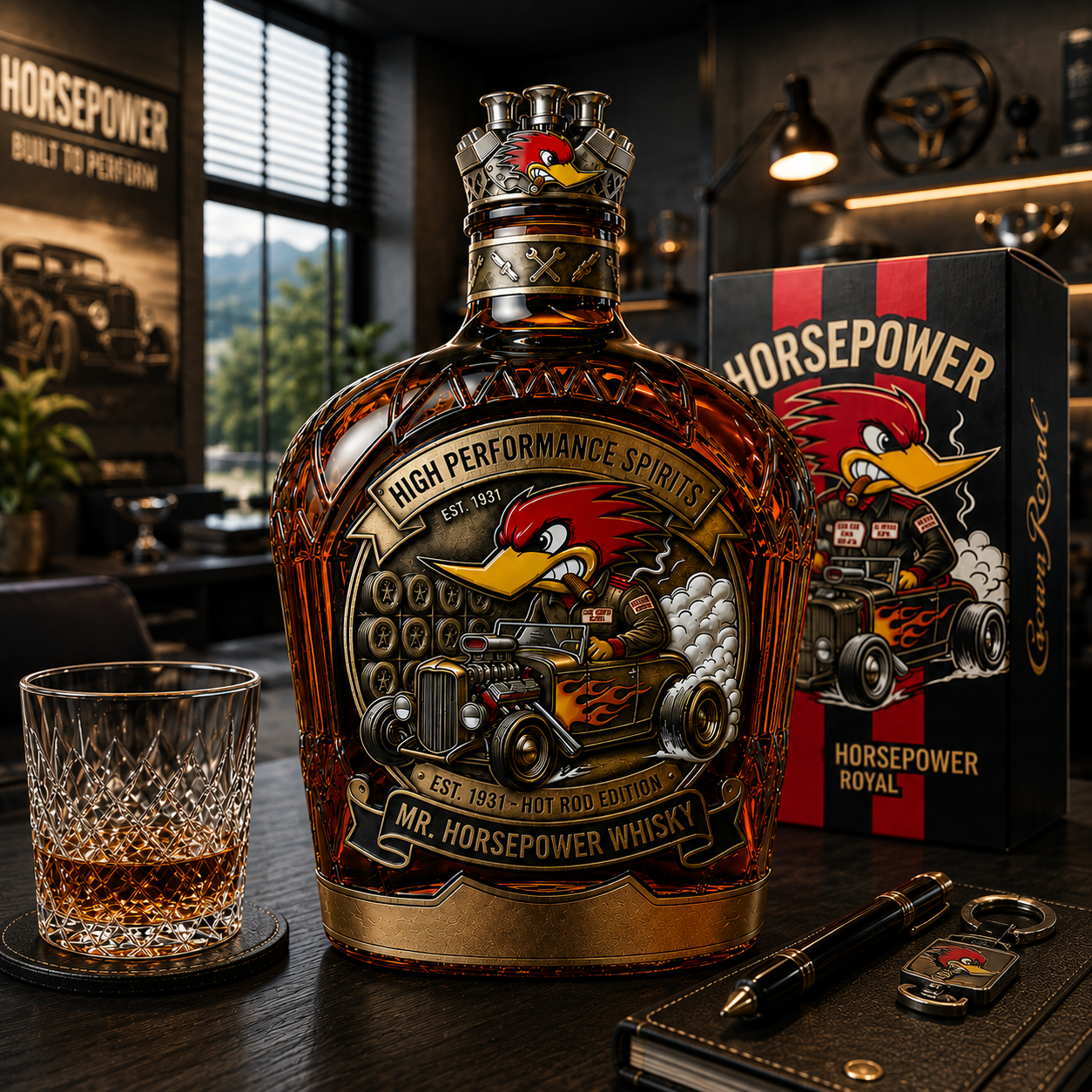 Mr. Horsepower 95th Anniversary Whiskey Bottle