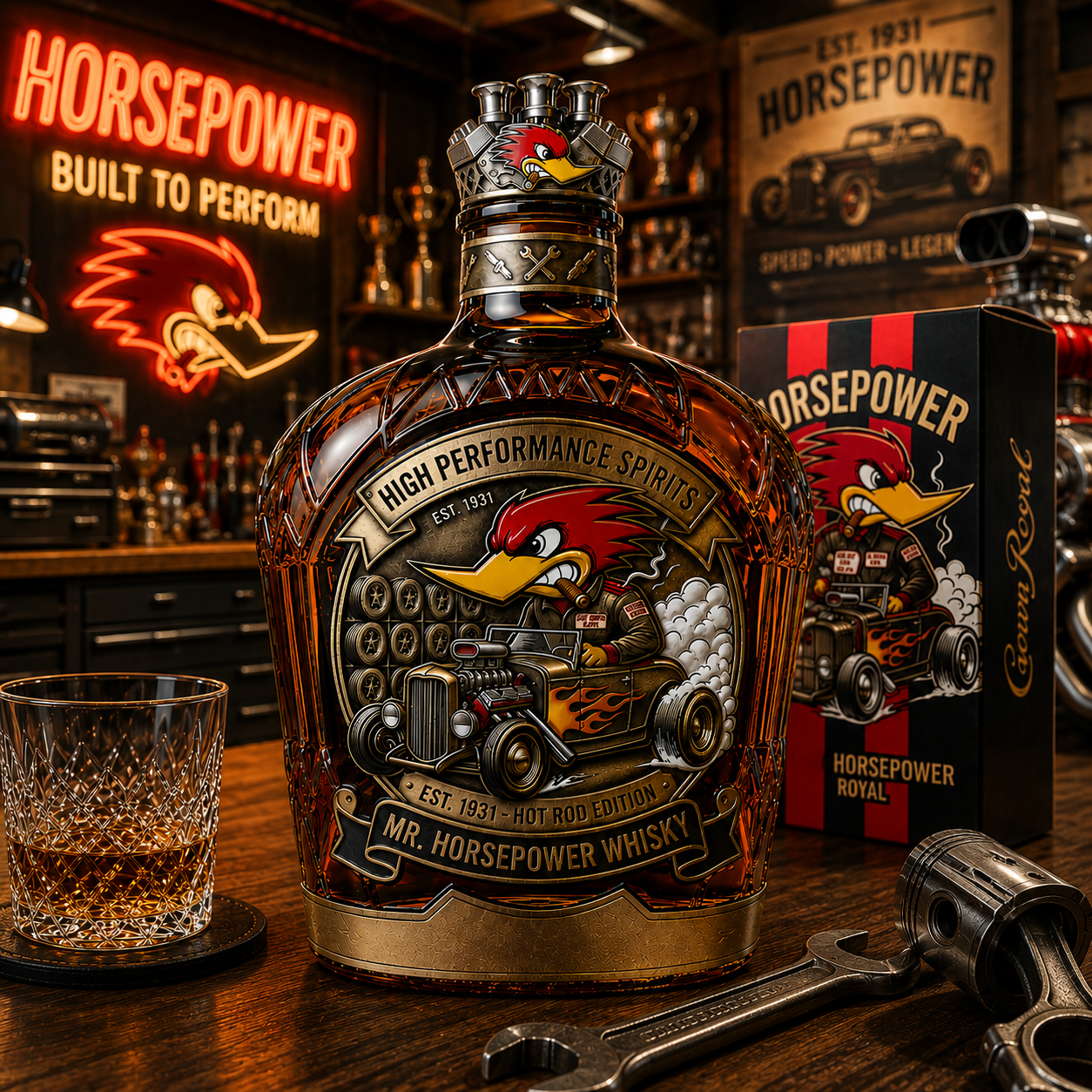 Mr. Horsepower 95th Anniversary Whiskey Bottle