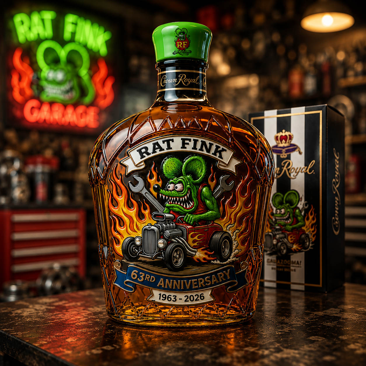 Rat Pink 63rd Anniversary Whiskey Bottle