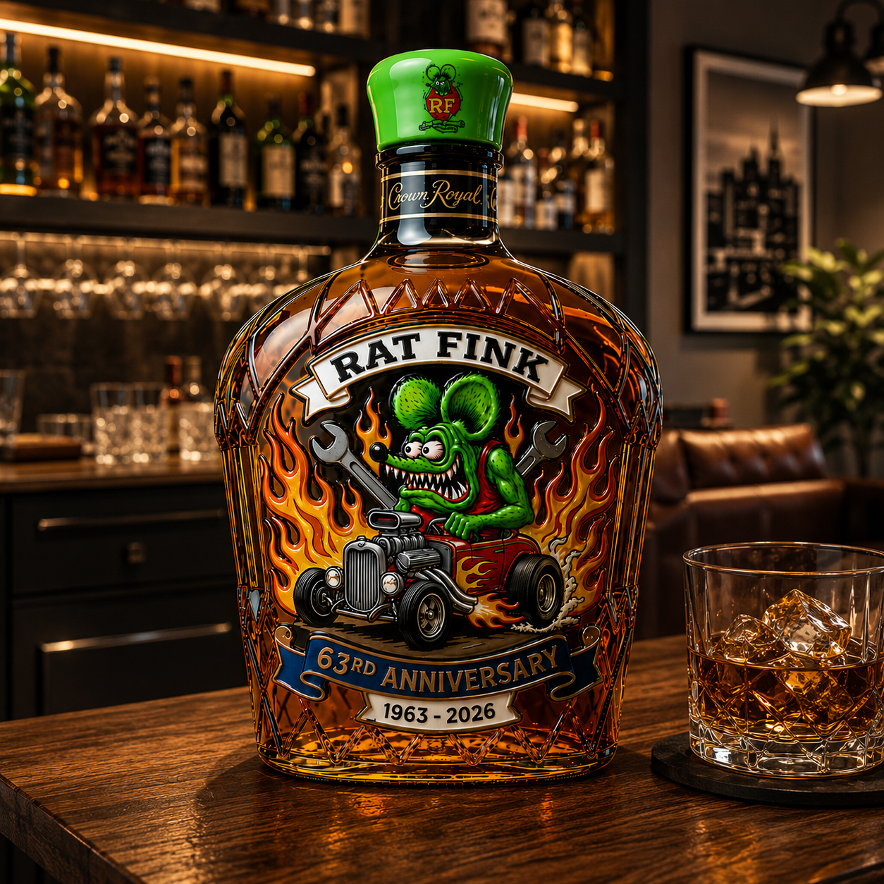 Rat Pink 63rd Anniversary Whiskey Bottle