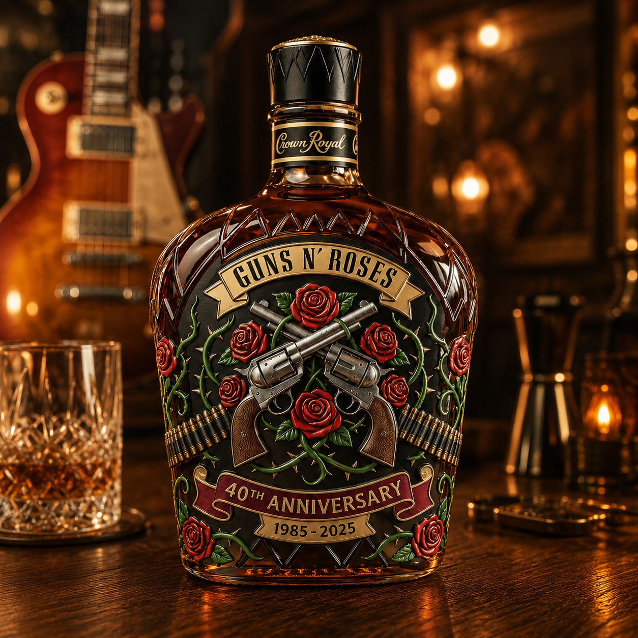 Guns N’ Roses 40th Anniversary Whiskey Bottle