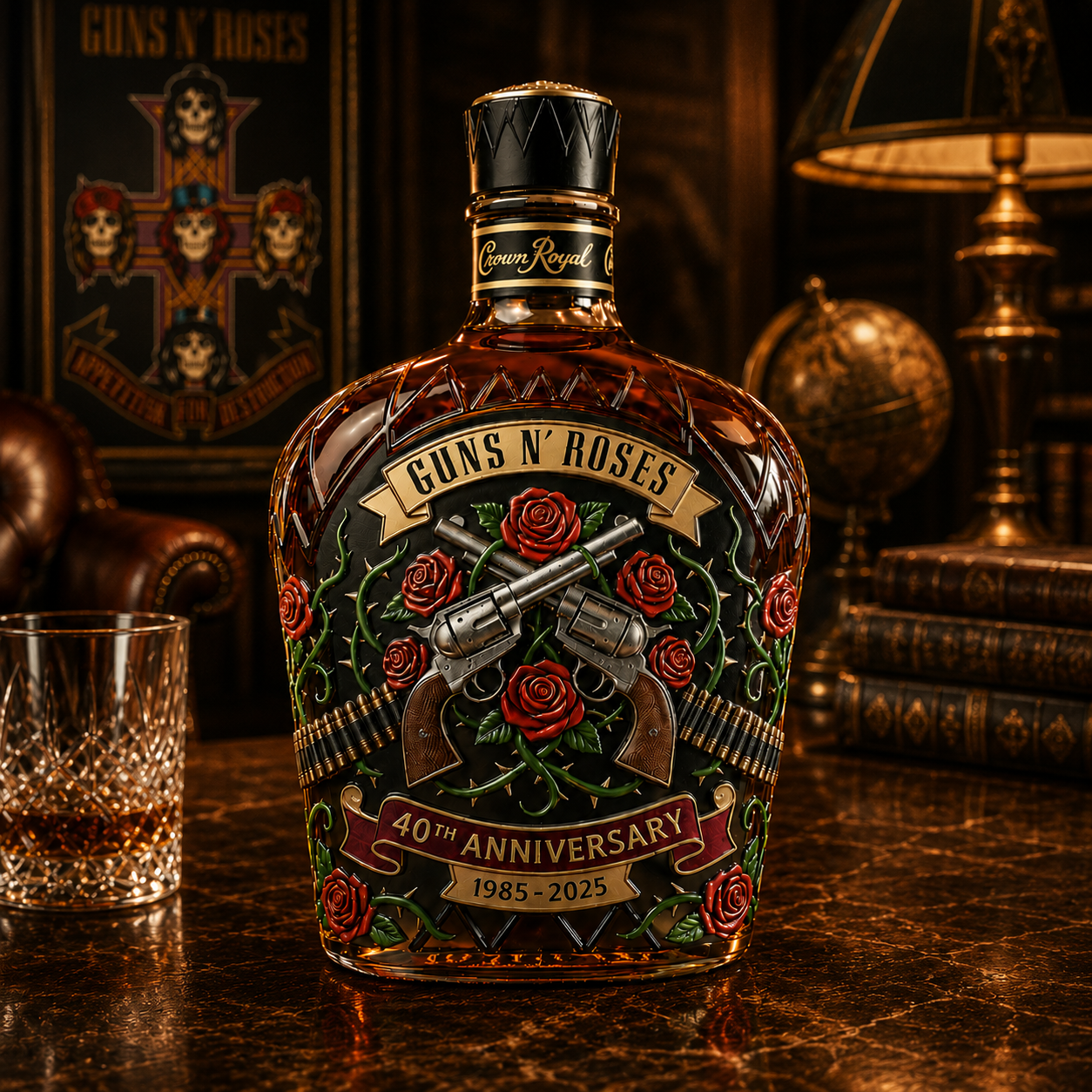 Guns N’ Roses 40th Anniversary Whiskey Bottle