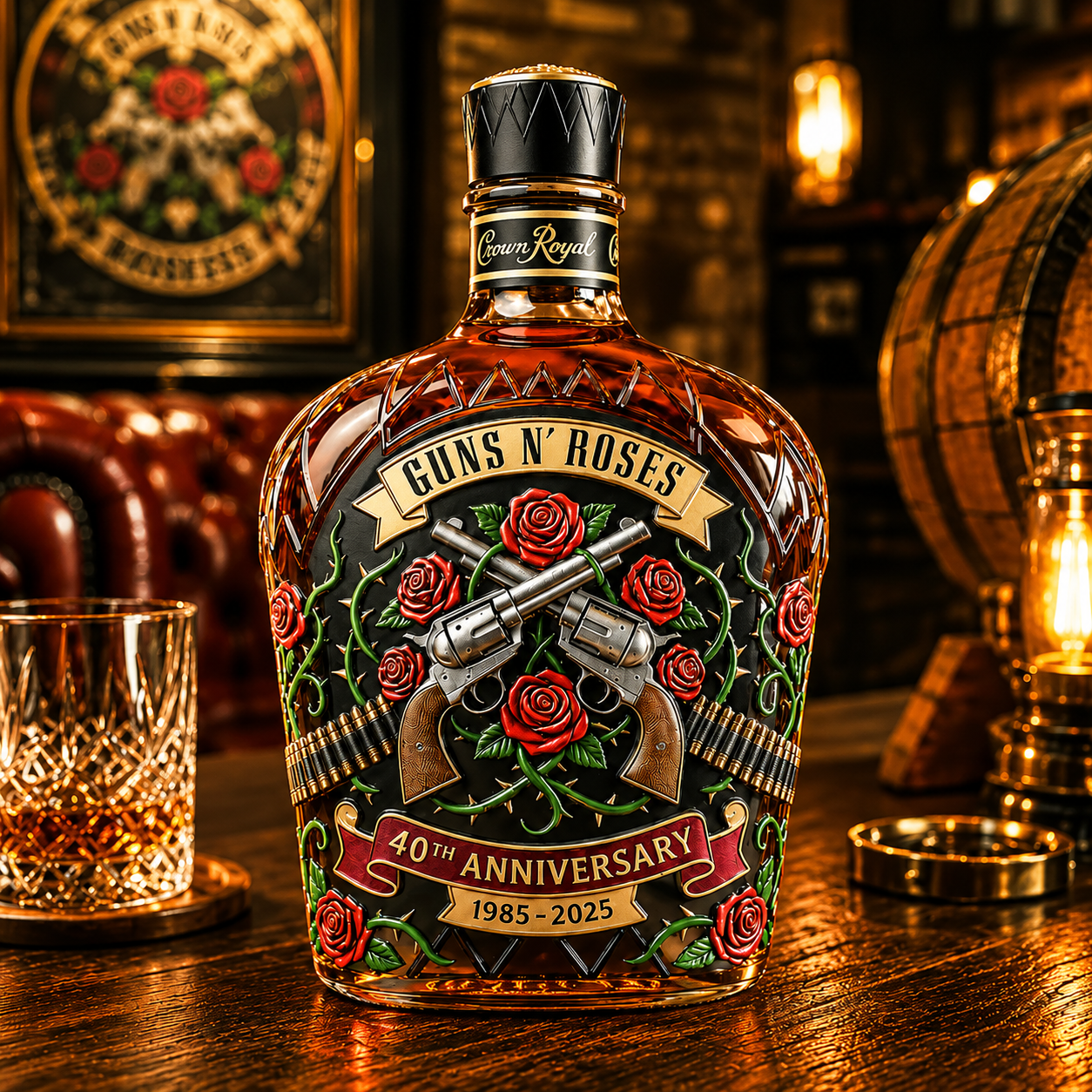 Guns N’ Roses 40th Anniversary Whiskey Bottle
