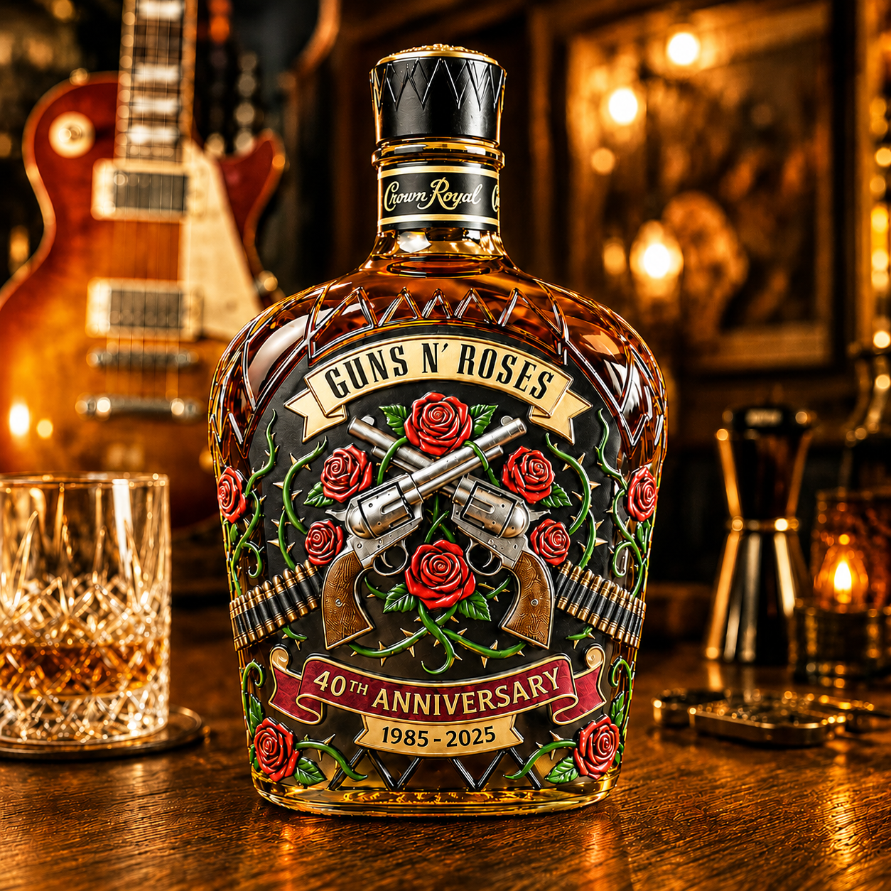 Guns N’ Roses 40th Anniversary Whiskey Bottle