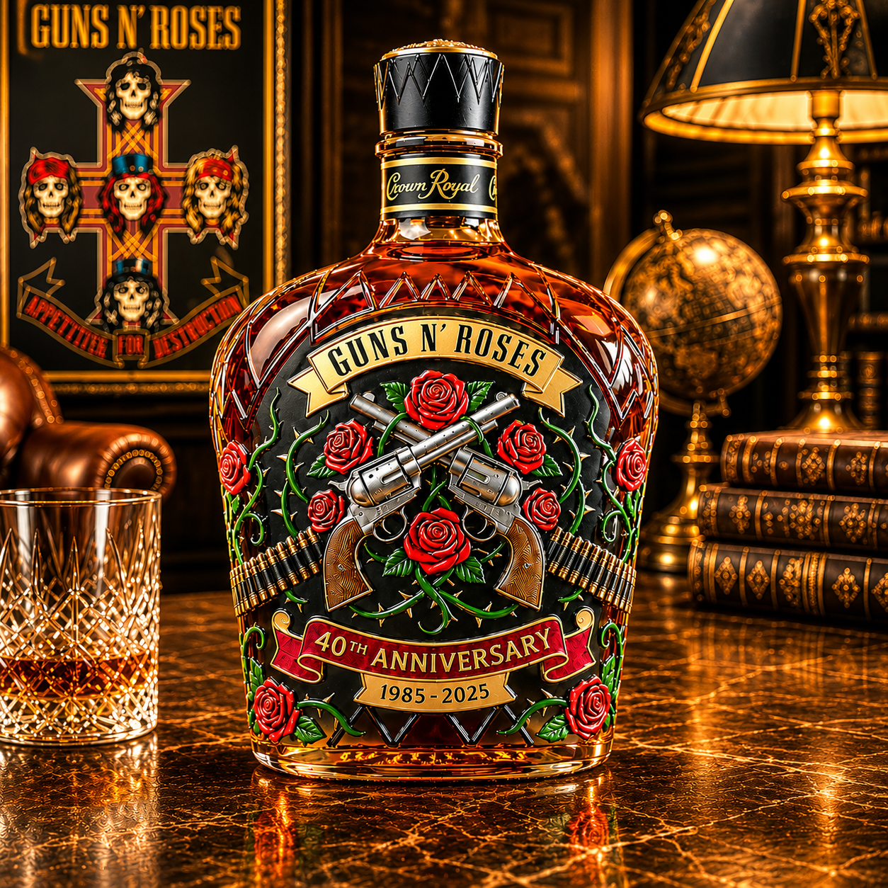 Guns N’ Roses 40th Anniversary Whiskey Bottle