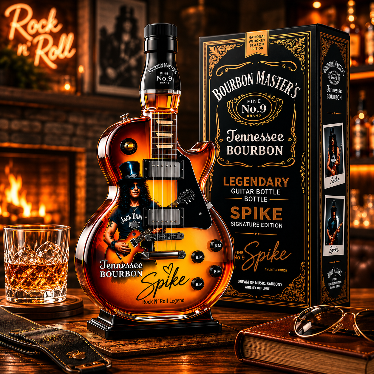 Vintage Sunburst Guitar-Shaped Whiskey Decanter