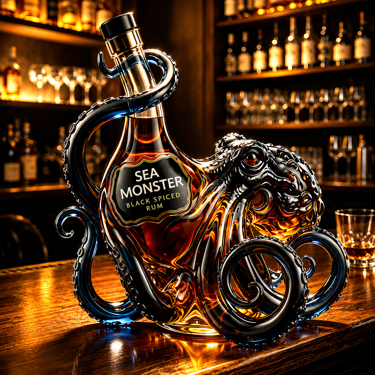 Sea Monster Black Spiced Rum Glass Bottle