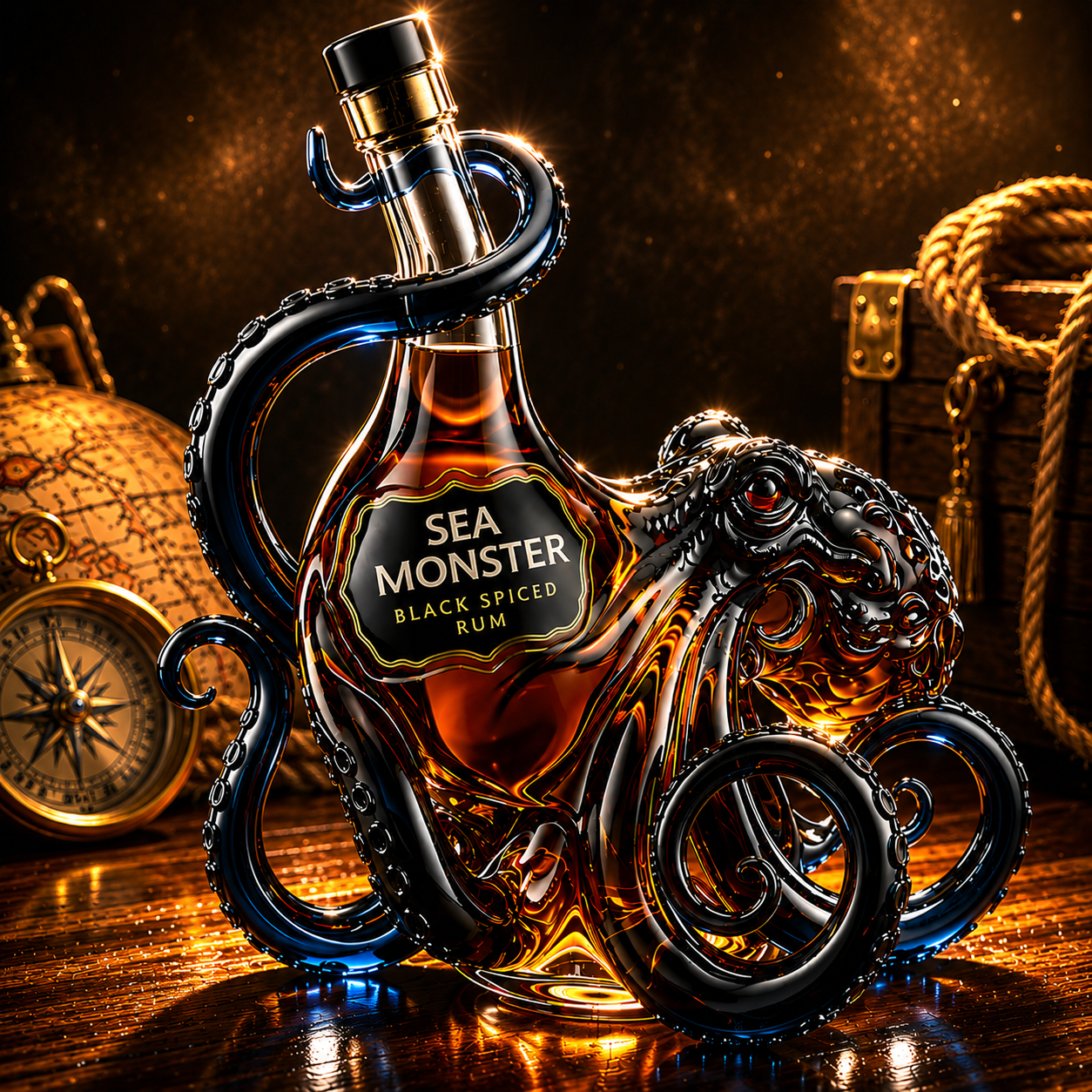 Sea Monster Black Spiced Rum Glass Bottle