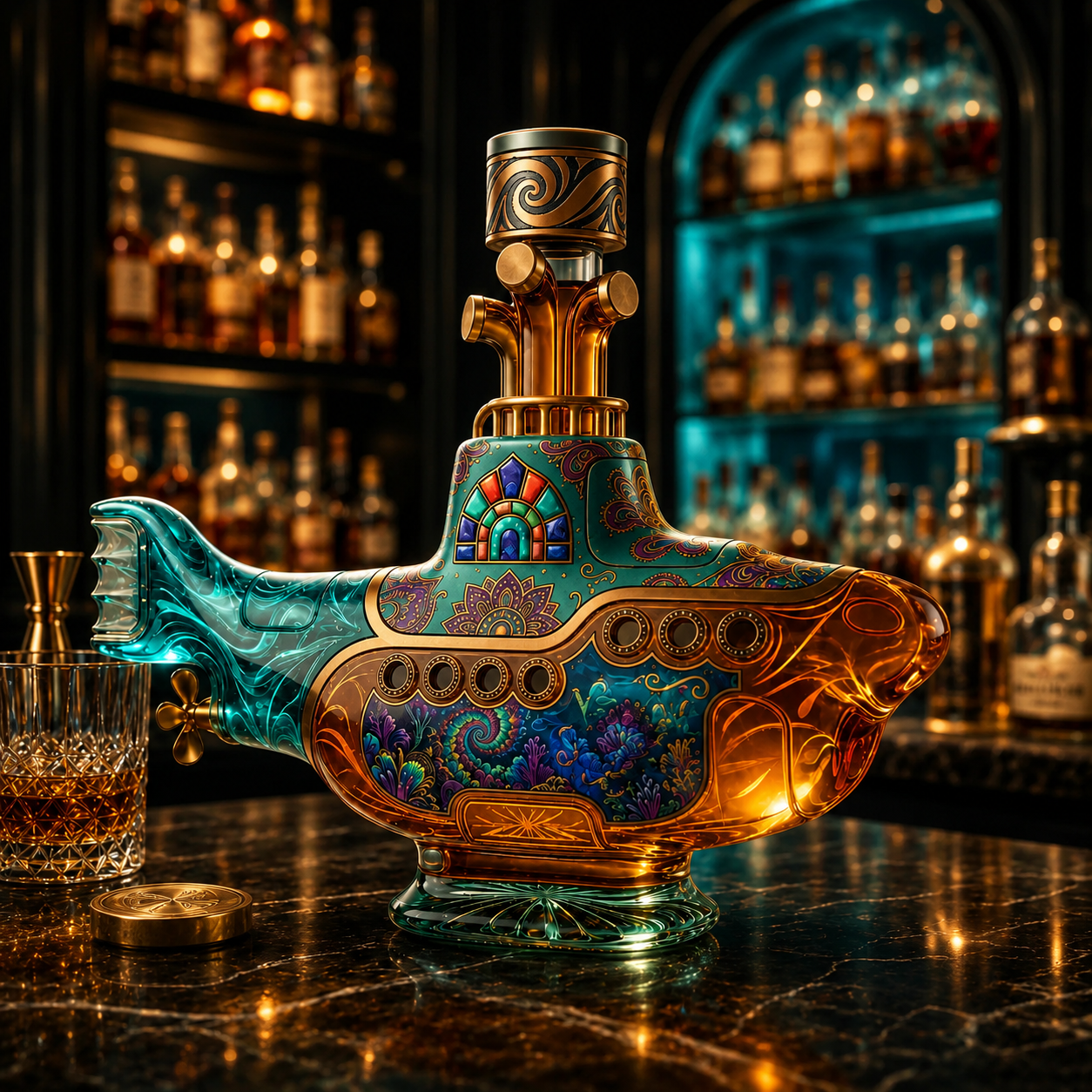 Vintage Submarine Whiskey Bottle
