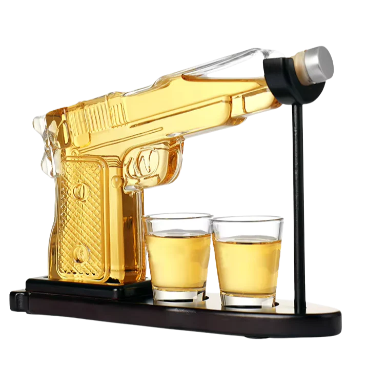Pistol Whiskey Decanter Set with Stand & Shot Glasses