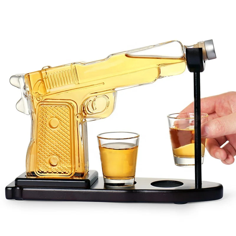 Pistol Whiskey Decanter Set with Stand & Shot Glasses