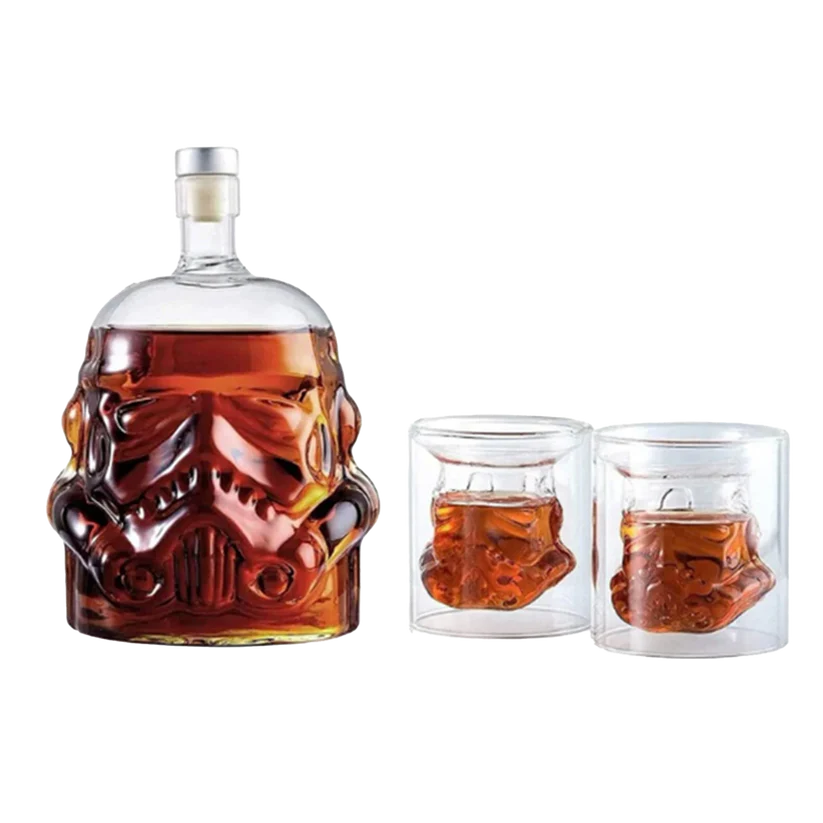 Transparent Whiskey Decanter Set Bottle with 2 Wine Glasses