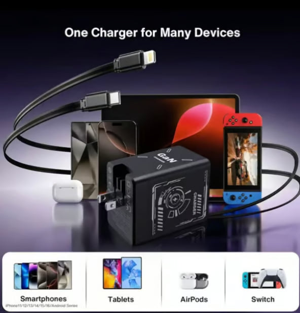 2-in-1 GaN PD3.0 Charger with Retractable Cables