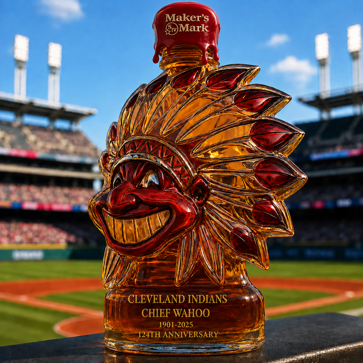 Cleveland Indians 124th Anniversary Whiskey Bottle