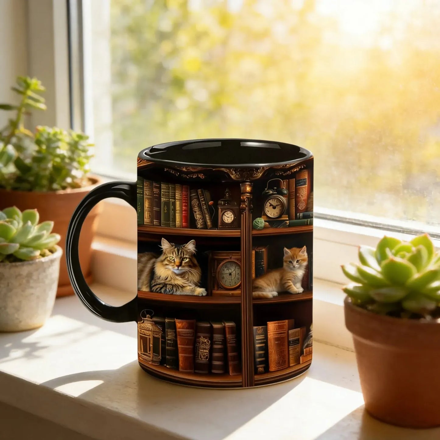 "Library Cats & Vintage Books" Ceramic Mug